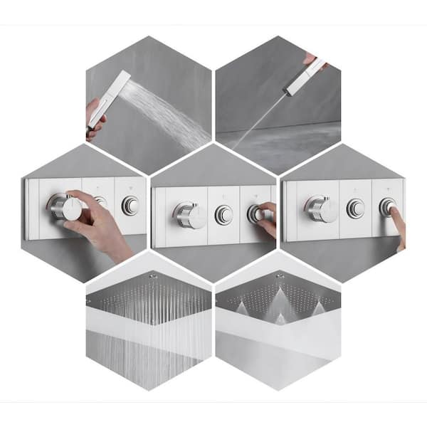 Luxury Single Handle 2-Spray Shower Faucet 1.8 GPM with 20 in. LED Ceiling Head and Anti-Scald Valve in Brushed Nickel