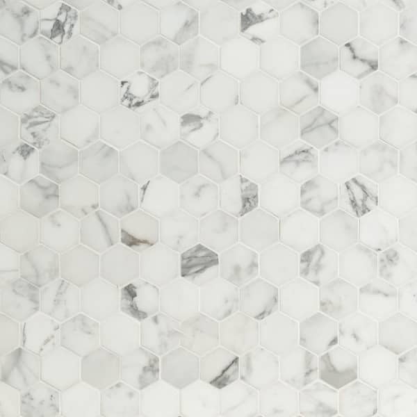MSI - Carrara 2 in. Hexagon 12 in. x 12 in. x 0.39 in. Matte Porcelain Mesh-Mounted Mosaic Tile (8 sq. ft./Case)