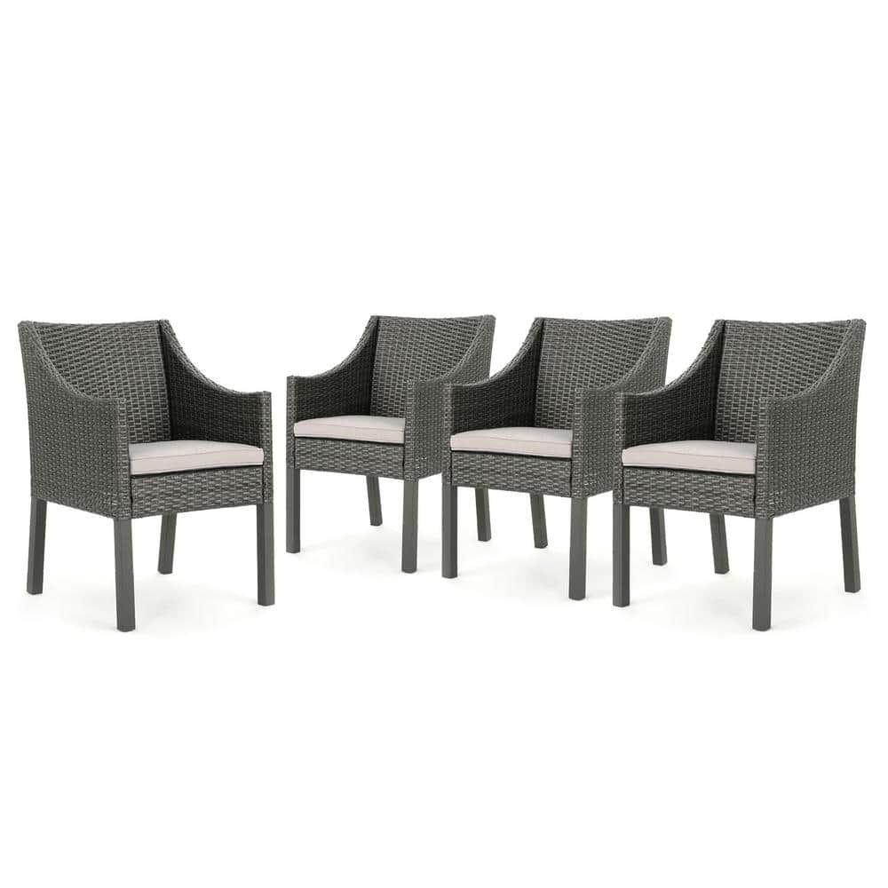 Antibes Grey Removable Cushions Faux Rattan Outdoor Patio Dining Chair with Silver Cushion (4-Pack) price history on PriceWatchPro
