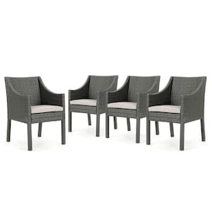 Antibes Grey Removable Cushions Faux Rattan Outdoor Patio Dining Chair with Silver Cushion (4-Pack)
