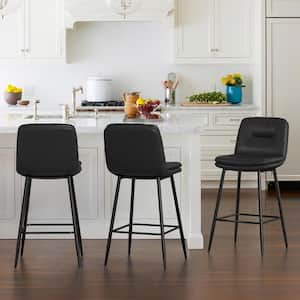 26 in. Modern Metal Frame Black Faux Leather Upholstered Barstools with Footrest (Set of 3)