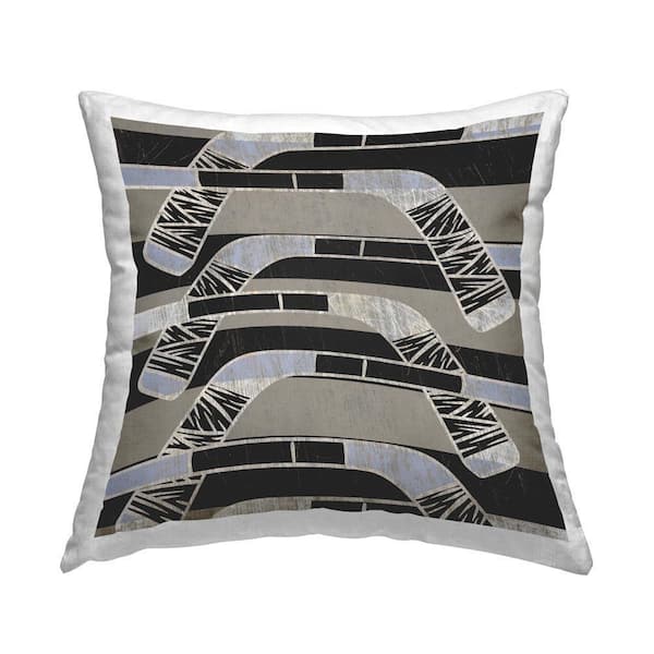 Striped Hockey Sticks Gray Geometric Polyester 18 in. x 18 in. Throw Pillow