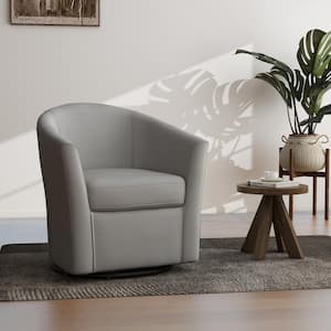 Coffee Comfy Linen Upholstered Swivel Barrel Arm Chair with Metal Base(Set of 1)