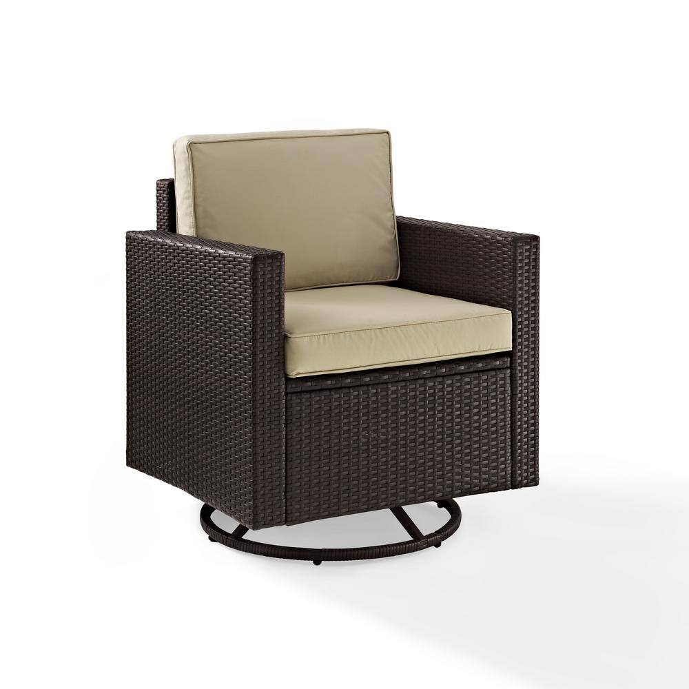 Palm Harbor Brown Wicker Swivel Rocker Chair with Sand Cushions
