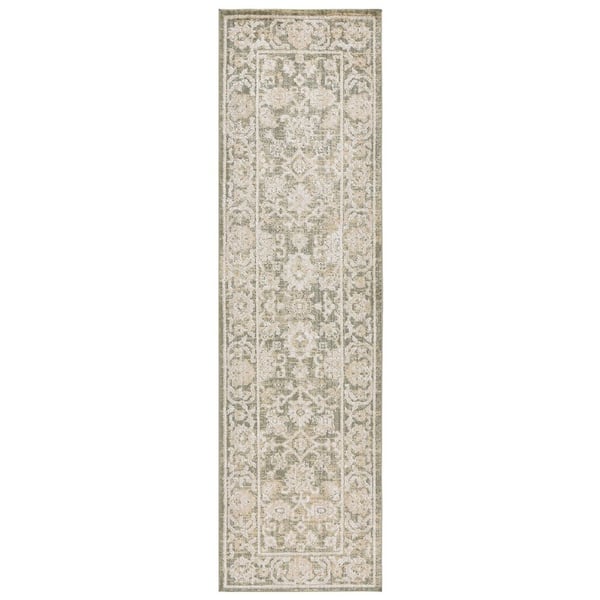 SAFAVIEH Hazel 2 ft. x 8 ft. Green/Beige Traditional Floral Runner Rug
