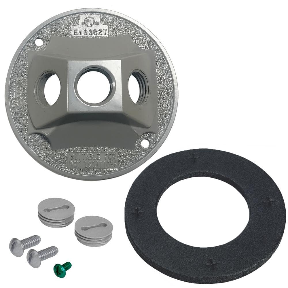 Round Metal Weatherproof Electrical Lamp Holder Cover with (3) 1/2 inch Hol