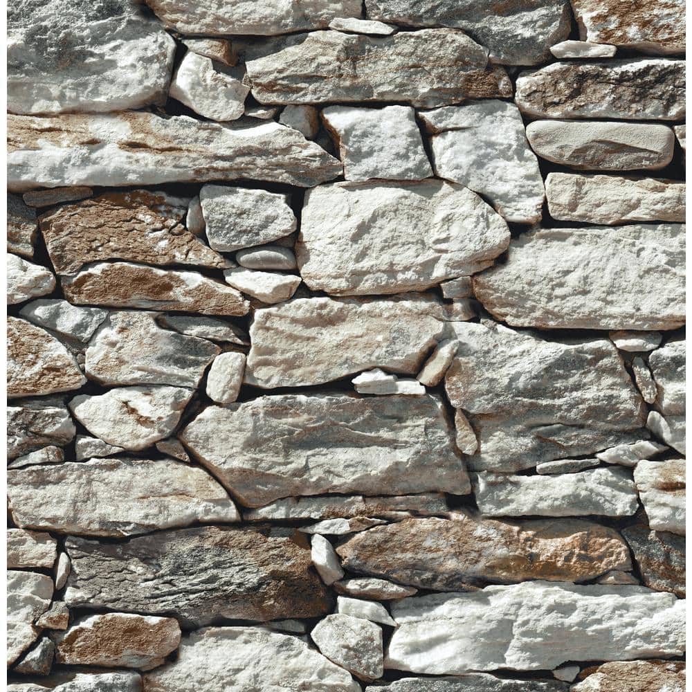 NextWall Stone Wall Grey And Taupe Brick Vinyl Peel & Stick Wallpaper Roll  (Covers  Sq. Ft.) NW30900 - The Home Depot
