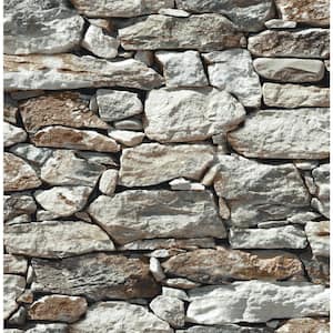 Stone Wall Grey And Taupe Brick Vinyl Peel & Stick Wallpaper Roll (Covers 30.75 Sq. Ft.)