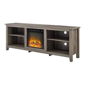 70 in. Wood Modern Classic TV Stand with Electric Fireplace fits TVs up to 80 in. in Grey Wash