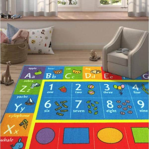 Multi-Color Kids Children Bedroom ABC Alphabet Numbers Shapes Educational Learning 8 ft. x 10 ft. Area Rug