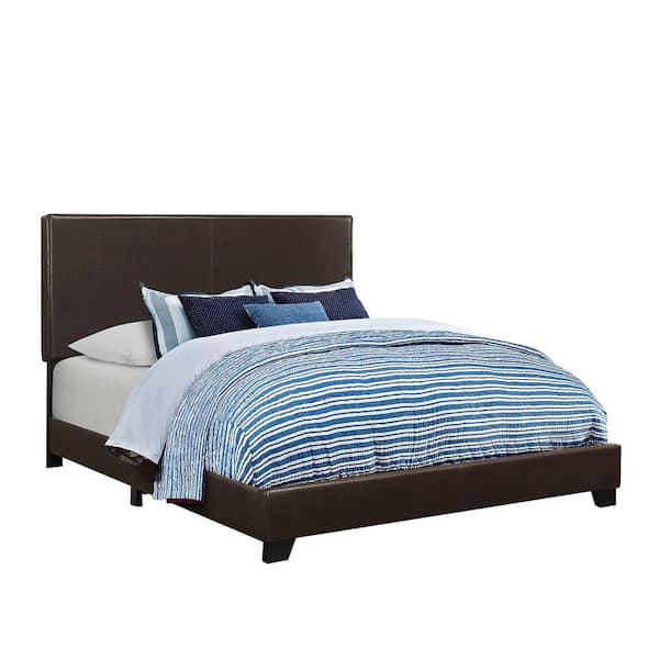 Benjara Brown Eastern King Size Leather Upholstered Platform Bed