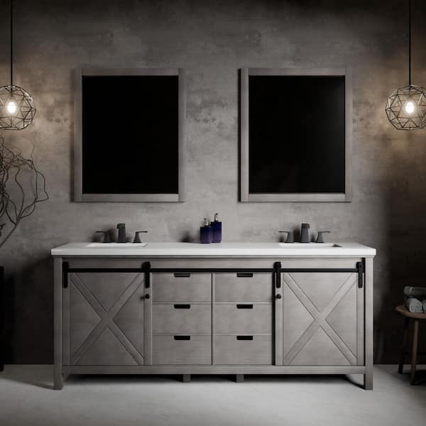 Marsyas 80 in W x 22 in D Ash Grey Double Bath Vanity, Cultured Marble Countertop, Faucet Set and 30 in Mirrors