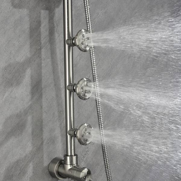 Riviera 4-Spray 1.8 GPM 8 in. Wall Mounted Dual Shower Head and Handheld Shower Head in Brushed Nickel Riviera 4-Spray 1.8 GPM 8 in. Wall Mounted Dual Shower Head and Handheld Shower Head in Brushed Nickel