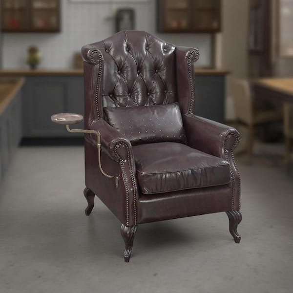 Benjara Renno Brown Leather Accent Chair with Tufted