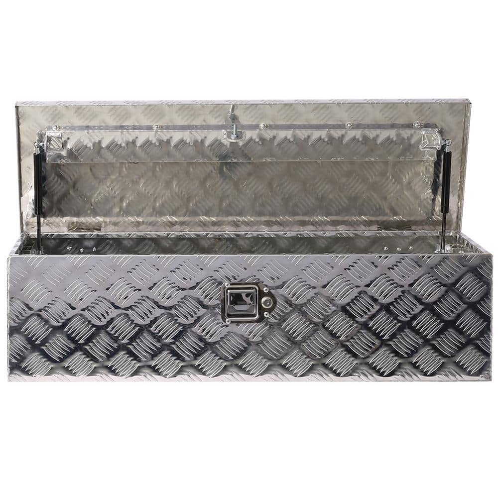 10 in. H x 39 in. W x 13 in. D Silver Aluminum Tool Box, Heavy-Duty Truck B