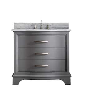 Monroe 36 in. W x 22 in. D Bath Vanity in Gray with Natural Marble Vanity Top in Carrara White with White Sink