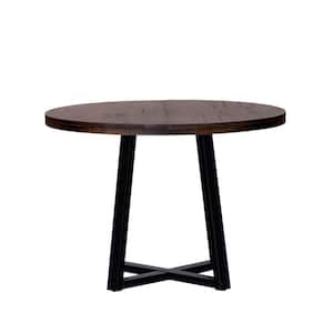 42 in. Round Mahogany/Black Solid-Wood Top and Frame Rustic Dining Table (Seats 4)