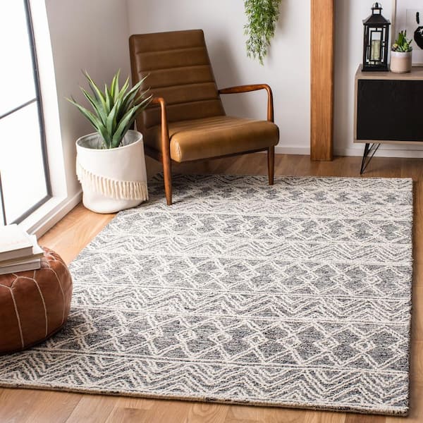 Micro-Loop Ivory/Black 9 ft. x 12 ft. Geometric Area Rug