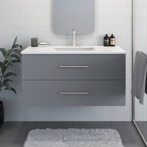 Napa 48 in. W x 22 in. D Single Sink Bathroom Vanity Wall Mounted In Gray With White Quartz Countertop