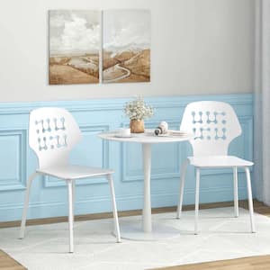White Metal Dining Chair Set of 4-Armless Kitchen Hollowed Backrest And Metal Legs