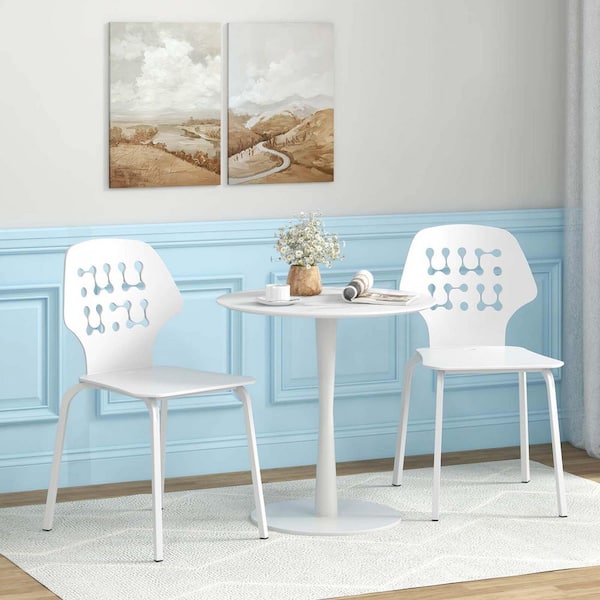 Costway White Metal Dining Chair Set of 4-Armless Kitchen Hollowed Backrest And Metal Legs