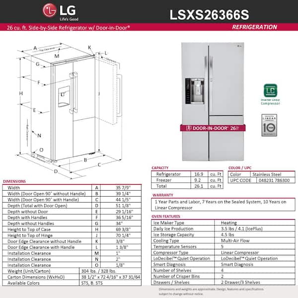 LG 26.1 cu. ft. Side by Side Refrigerator with ColdSaver and Door