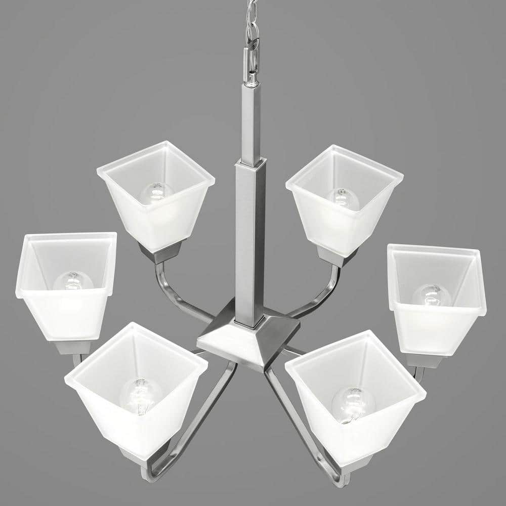Clifton Heights Brushed Nickel 6-Light Chandelier with Etched Glass Shades