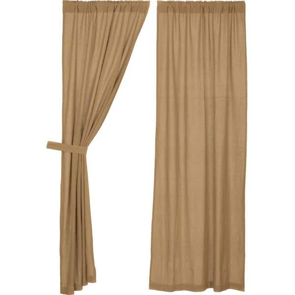 VHC BRANDS Burlap 40 in. W x 84 in. L Cotton Light Filtering Rod Pocket Window Curtain Panel in Natural Tan Pair