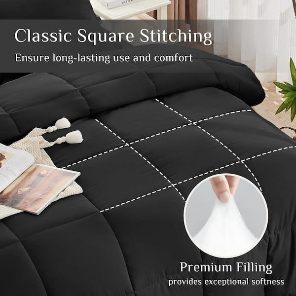 Afoxsos 7-Piece Black Queen Size Comforter Set w/ Ultra-Soft