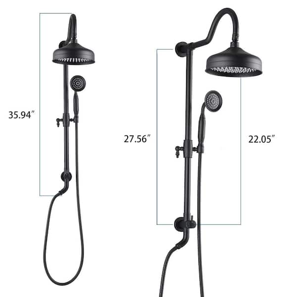 1-Spray Round High Pressure Shower Head with Handheld Shower System in Matte Black