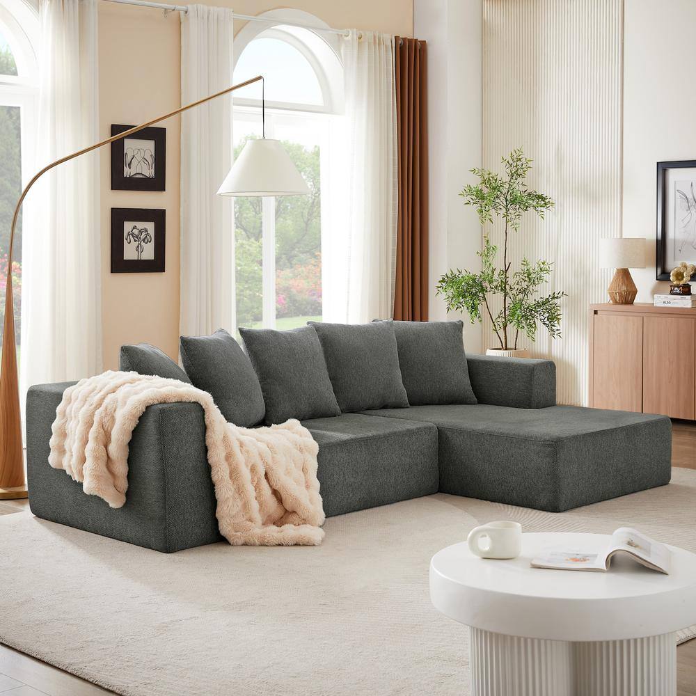 J&E Home 105.2 in.W Square Arm Linen 2-piece Chenille L J&E Home 105.2 in.W Square Arm Linen 2-piece Chenille L