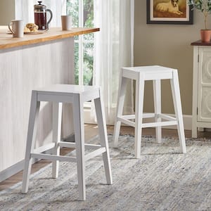 Farmhouse 26 in. White Wooden Counter Stool (Set of 2)