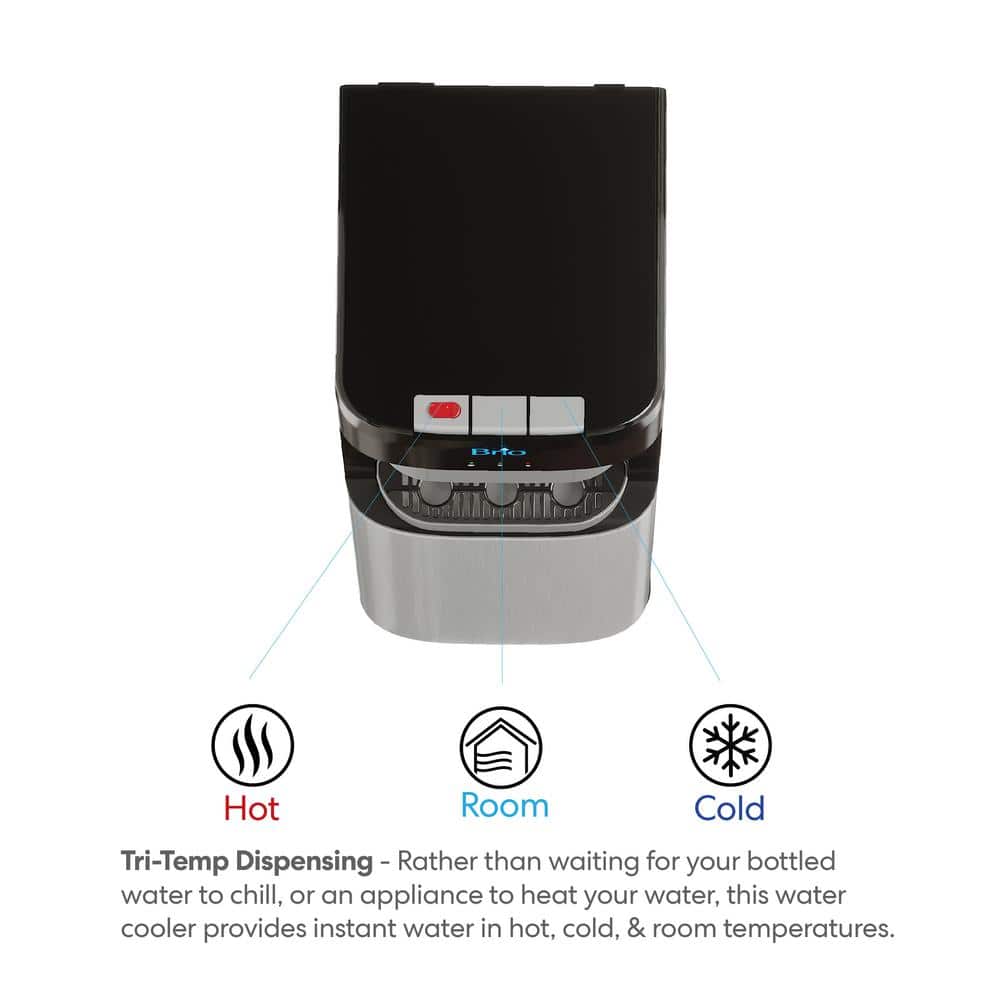 Brio Black Stainless Steel Bottleless Water Cooler Dispenser with 2-Stage Filter