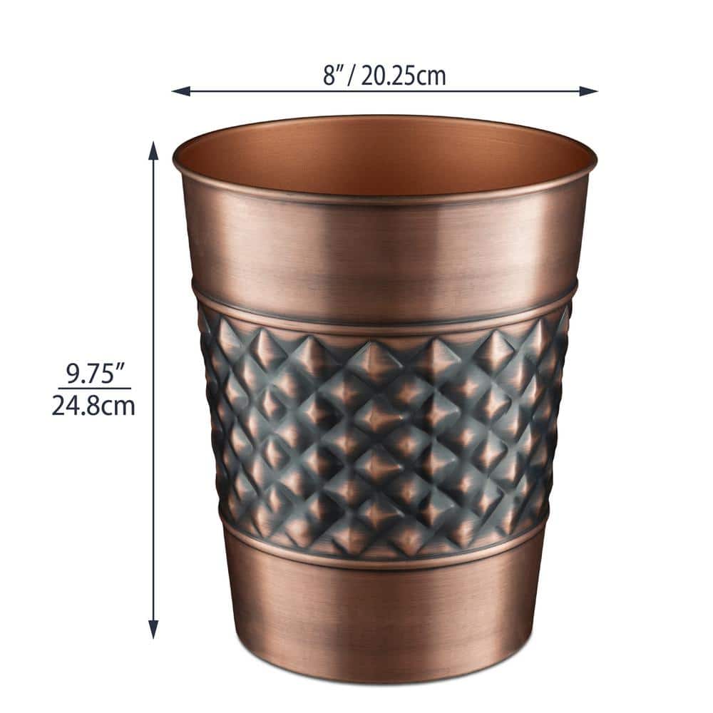 Copper and Black Geometric Embossed Metal Bathroom Trash Can