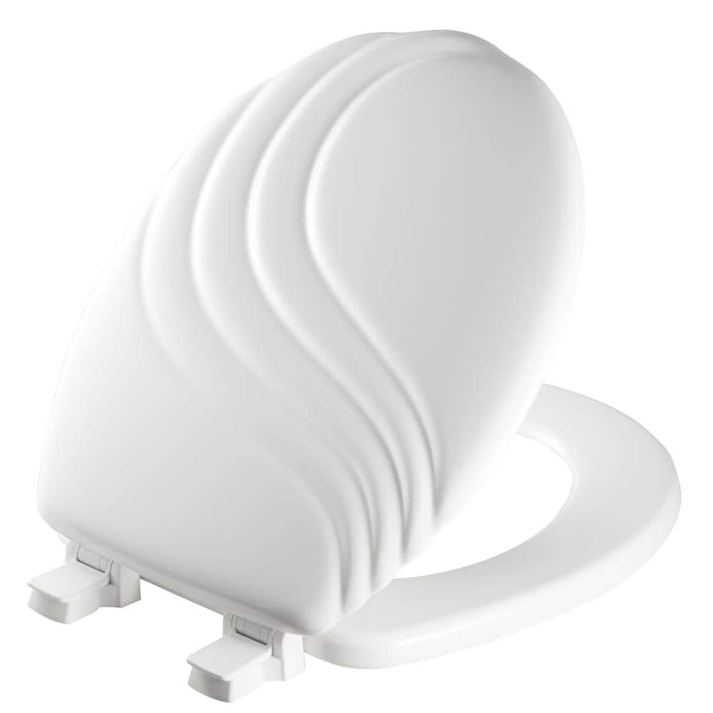 Mayfair Swirl Round Enameled Wood Toilet Seat in White with STA-TITE