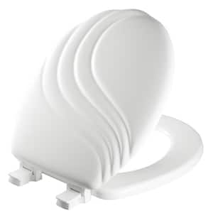 Sculptured Swirl Round Closed Front Enameled Wood Toilet Seat in White Removes for Easy Cleaning and Never Loosens