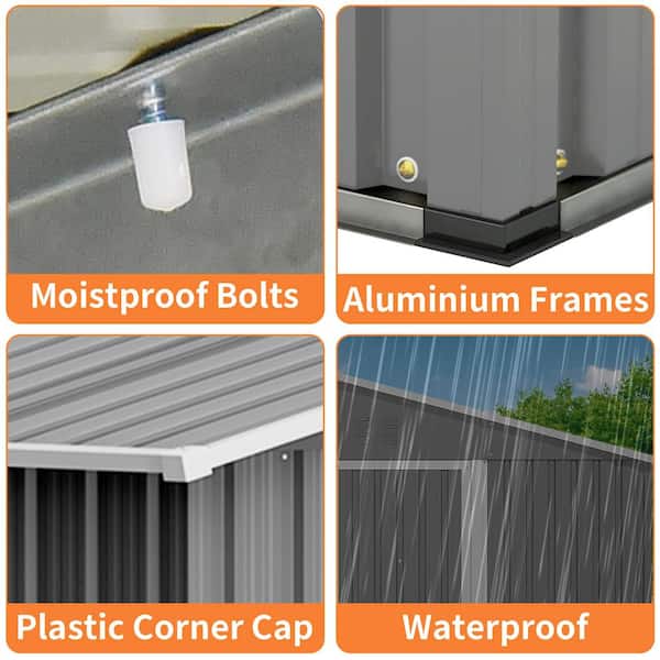 10 ft. W x 8 ft. D Outdoor Metal Storage Shed with Lockable Doors for Garden, Patio, Backyard, Lawn, Grey (73 sq. ft.)