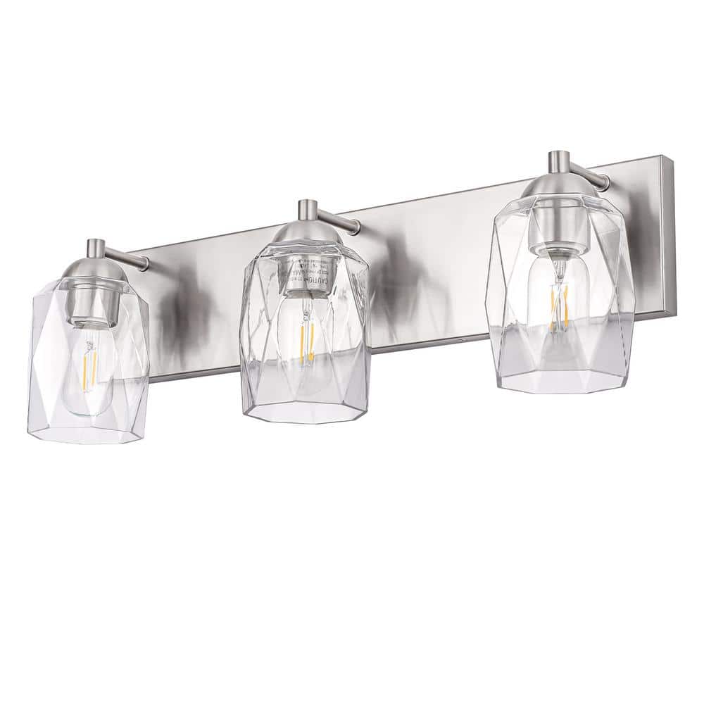 22 in. 3-Light Nickel Metal Vanity Light with Glass Shade Dimmable No Bulbs Included price history on PriceWatchPro