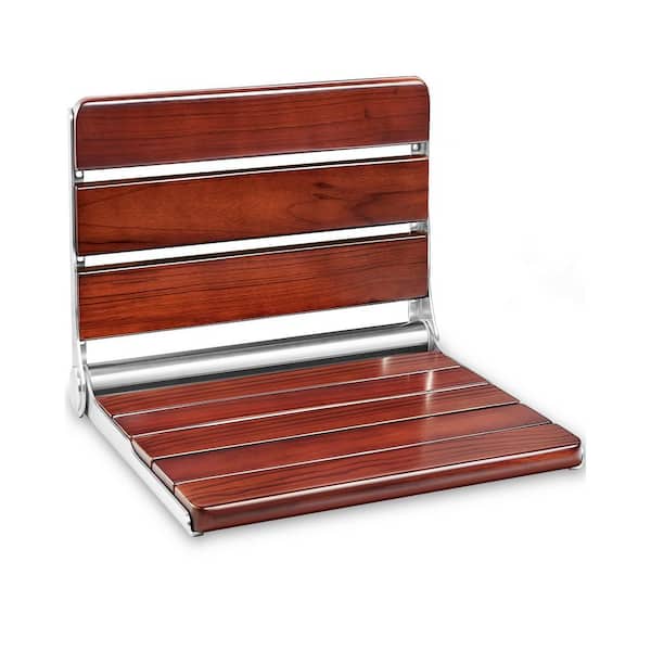 Folding Wood Shower Seat in Teak, Wall Mounted Larger Shower Bench, Home Care Shower Chair Stool for Inside Shower