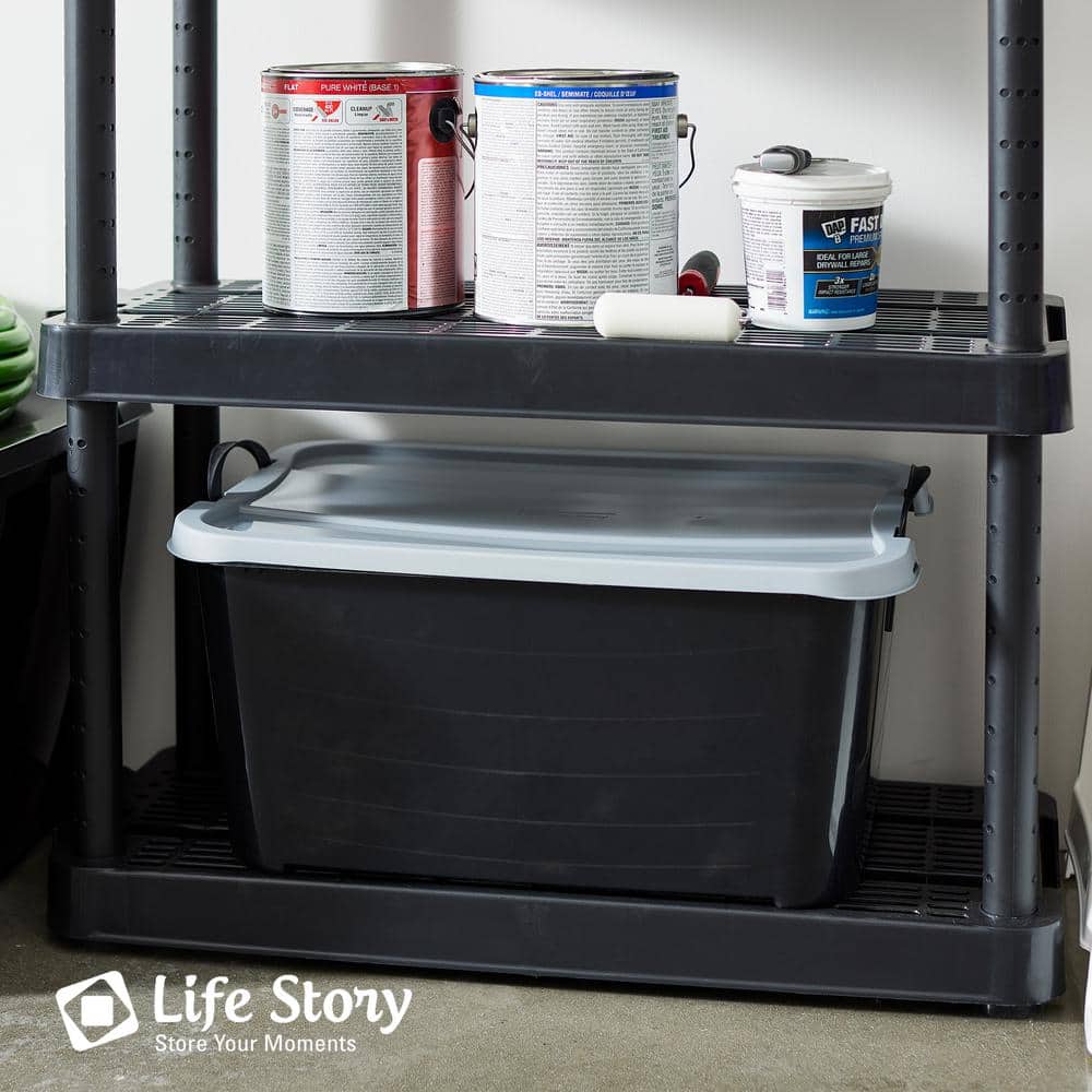 Life Story 55 Quart Black Stackable Lidded Storage Bins, Set of 6