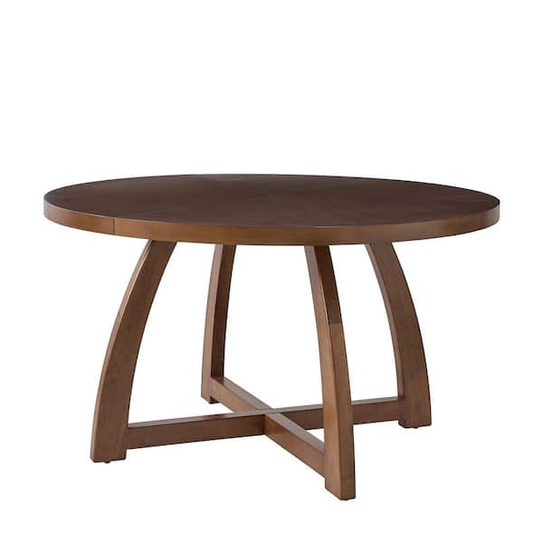 JAYDEN CREATION Ursula Walnut 54 in. Solid Wood Round Dining Table ...