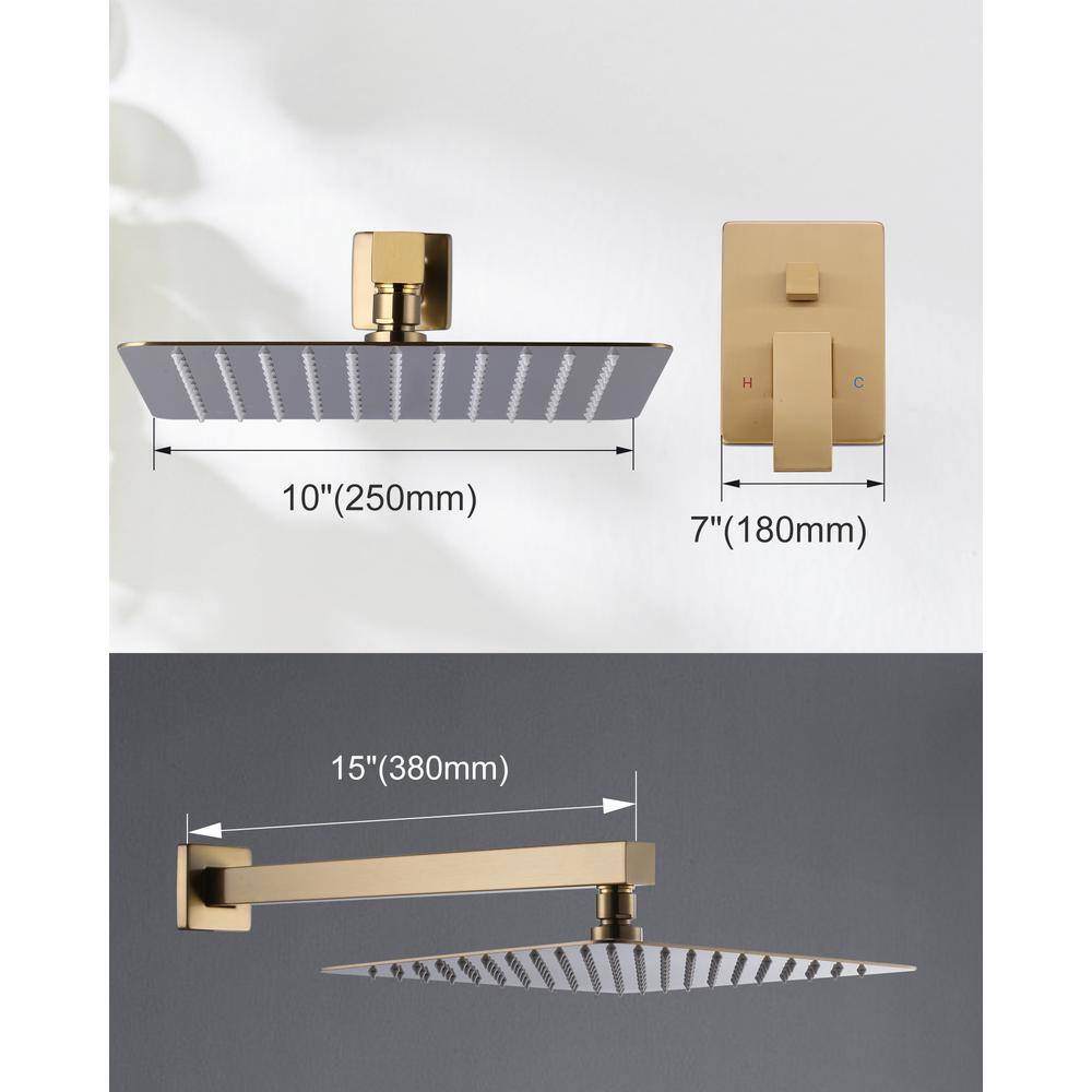 Brushed Gold Square Rain Shower Head with Handheld
