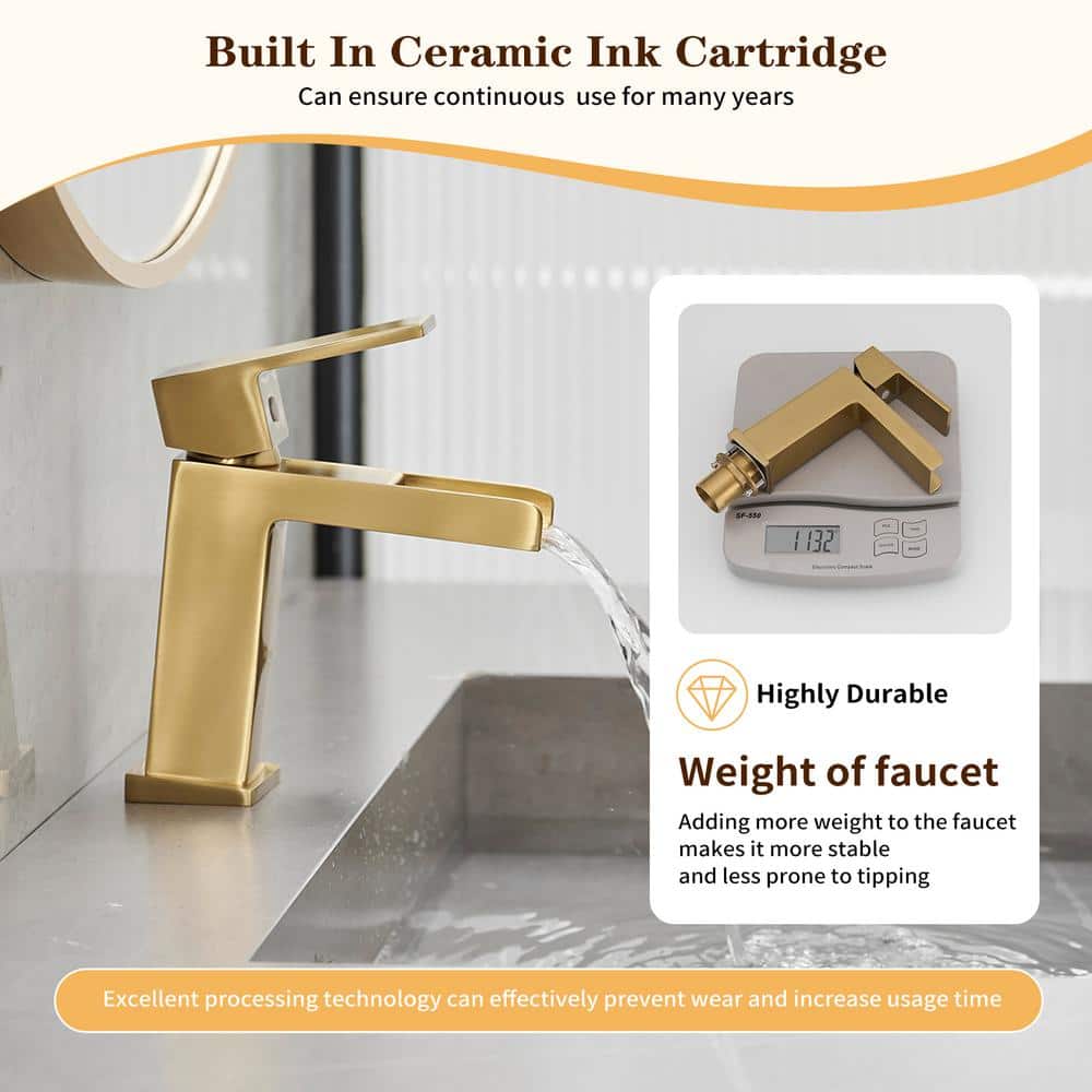 Brushed Gold Single Handle Waterfall Bathroom Faucet