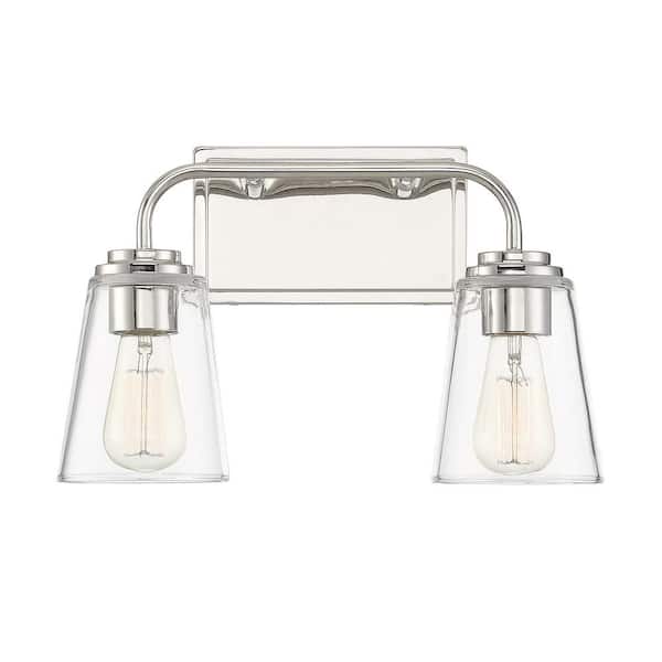 Savoy House 15 in. W x 9.75 in. H 2-Light Polished Nickel Bathroom Vanity Light with Clear Glass Shades