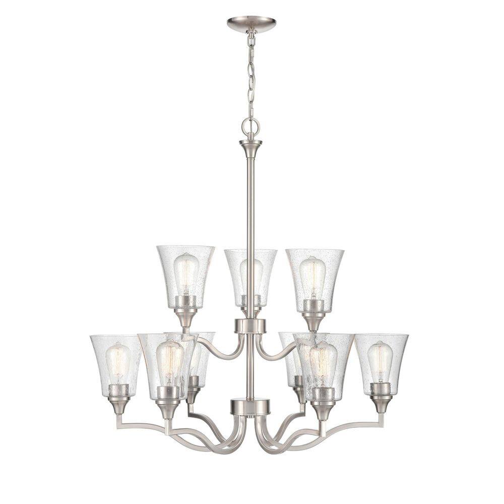 Brushed Nickel 9-Light Contemporary Chandelier with Glass Shades