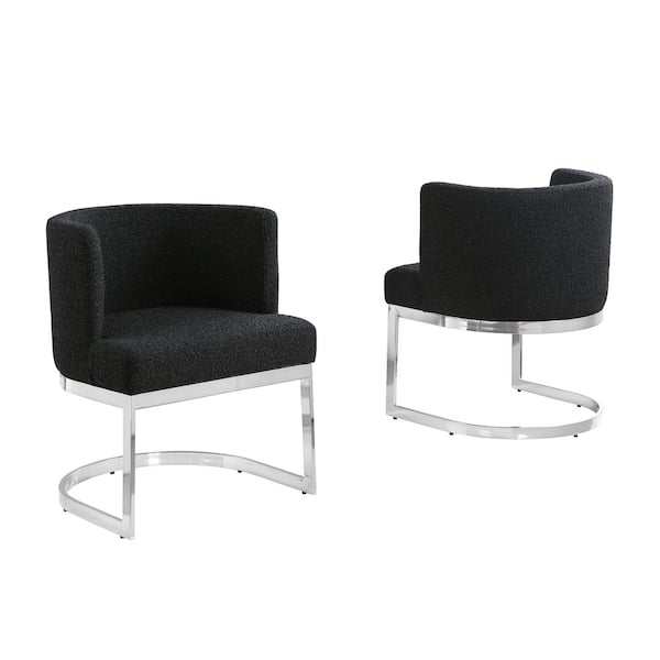 Best Quality Furniture Hart Black Boucle Fabric Side Chair Set of 1 with Chrome Plated Legs