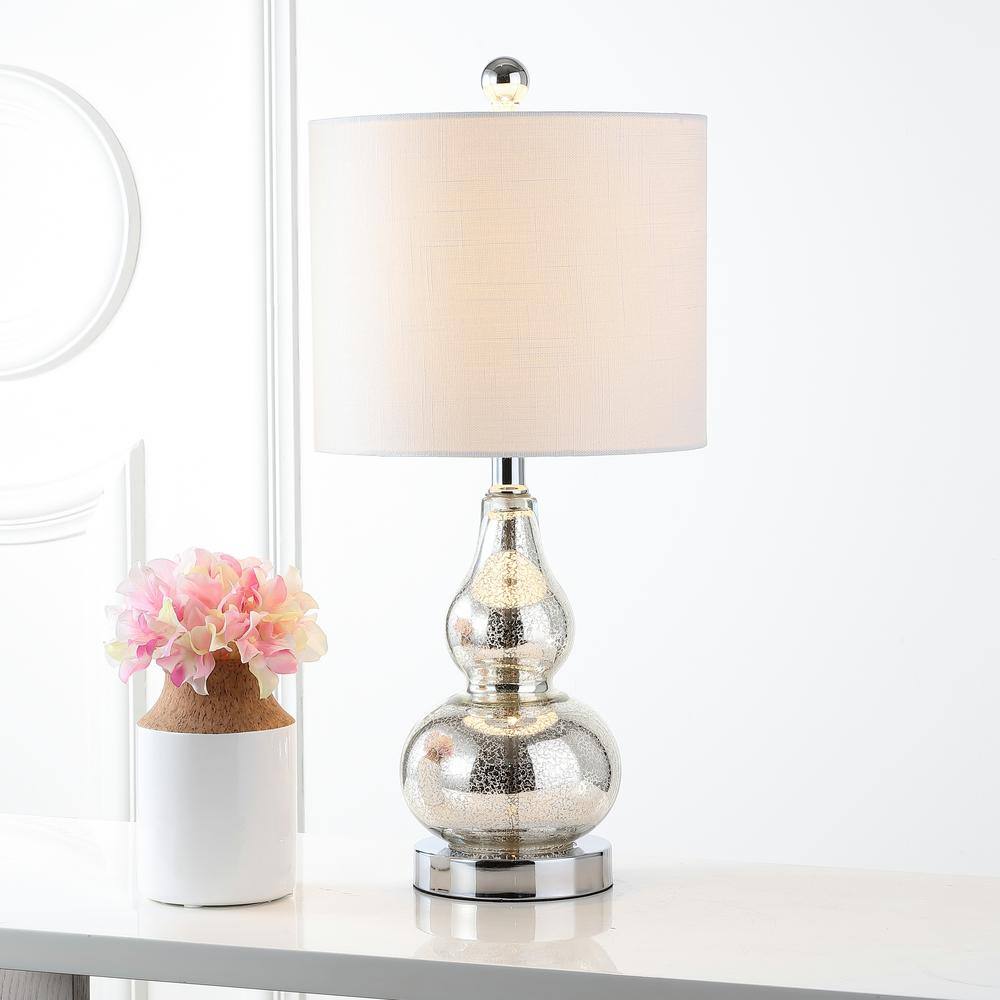 Anya 20.5" Mercury Silver Glass Table Lamp Set with White Shades
