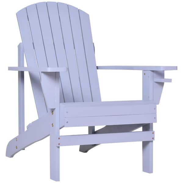 Unbranded Gray Weather-Resistant Wooden Adirondack Chair with Cup Holder