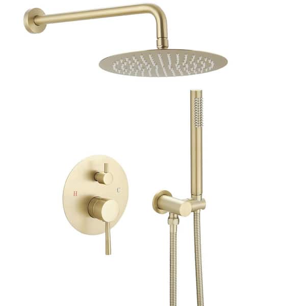 HOMEMYSTIQUE Single Handle 1-Spray Round Shower Faucet 2.5 GPM Wall Bar Shower Kit with 360 Degree Swivel in. Gold (Valve Included)