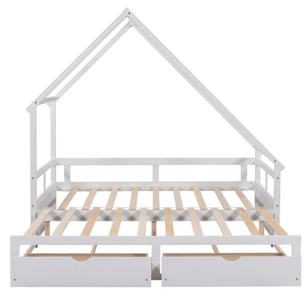 Anbazar Extending Twin To King Size White Wood Daybed With Drawers Wooden House Sofa Bed Frame For Living Room 00327anna Drawers Wooden House Sofa Bed Frame, Twin To King Convertible Bed Ikea